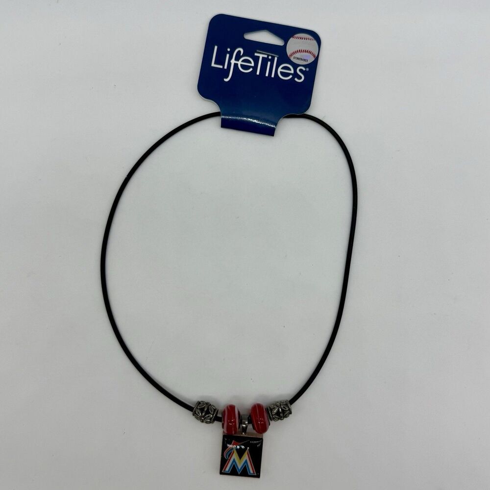 MLB Miami Marlins Life Tiles Stretchable Necklace Approximately 17.5”‎